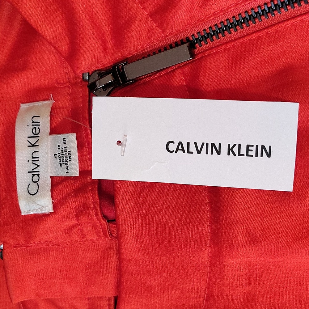 Calvin Klein TAG Satin Dress, Sleeveless SHIFT, ZipUp, Orange, Stretchy, 4 - Picture 2 of 14